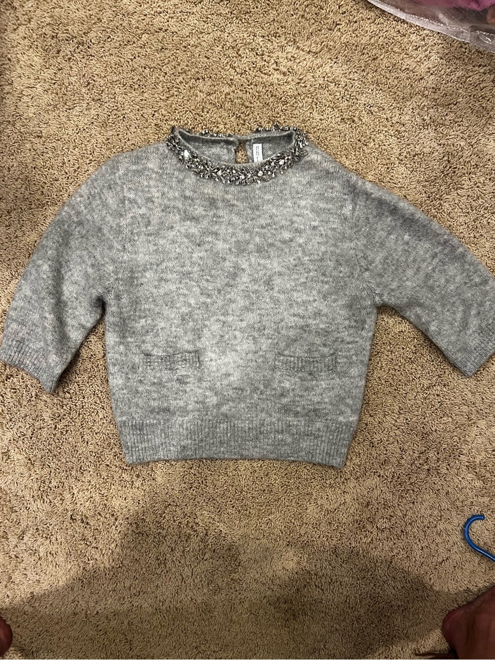Zara Gray Embellished Crewneck Sweater